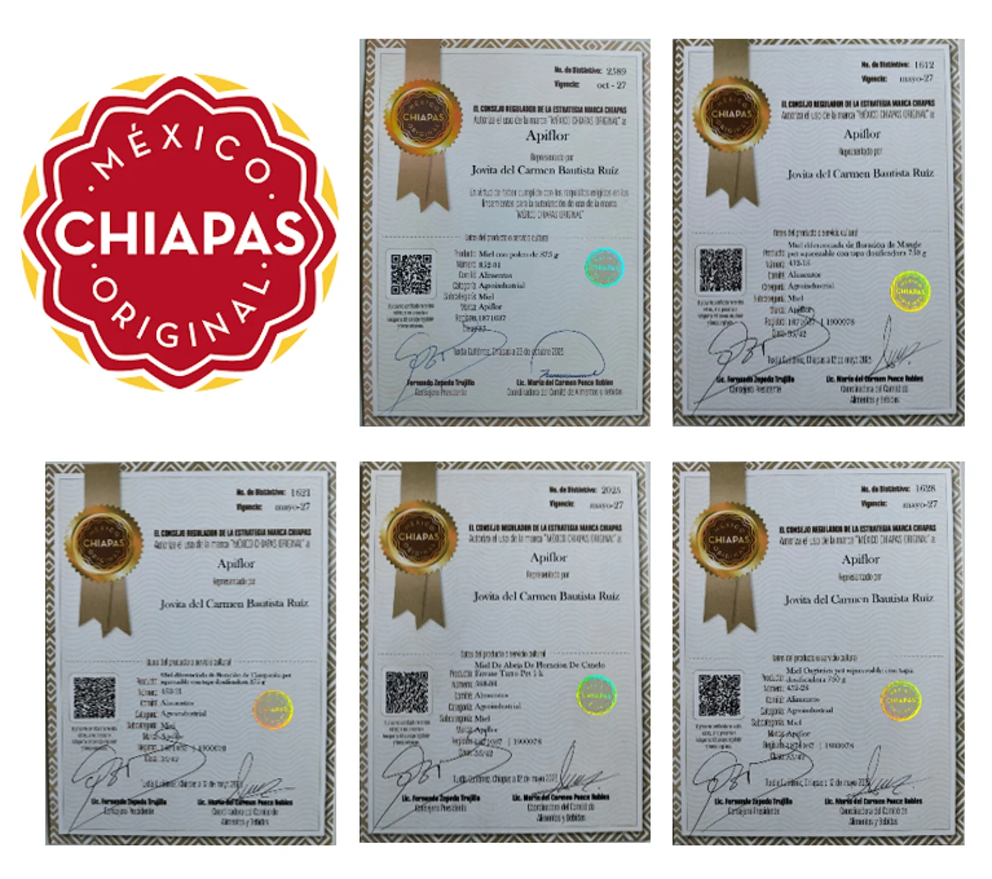 Distintivo México Chiapas Original otorgado a Apiflor PROADECH