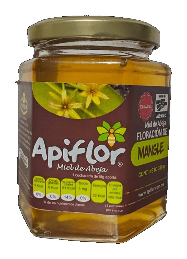 Miel Floración Mangle · Tarro Hexagonal de Cristal 350g