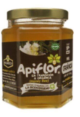 Miel Multiflora Orgánica · Tarro Hexagonal de Cristal 350g